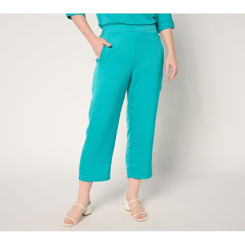 nicole by Nicole Miller Women's Petite Pants PM Pull-On Textured Green A689900